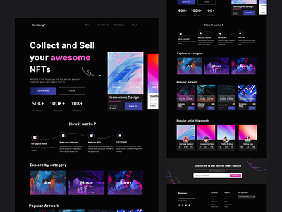NFT Marketplace clean colorfull dark mode design gradient graphic design landing page minimal nft nft landing page nft website ui web