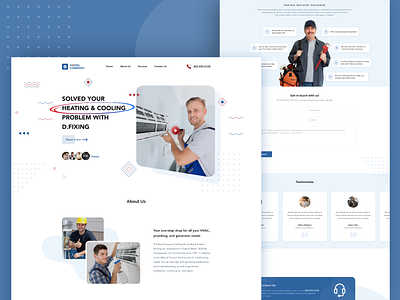 Heating & Cooling Web Landing Page air conditioner app ui branding business cleaning fixer home page illustration landing page logo modern ui plumber plumbing service product repair testimonial uidesign uiux web ui website