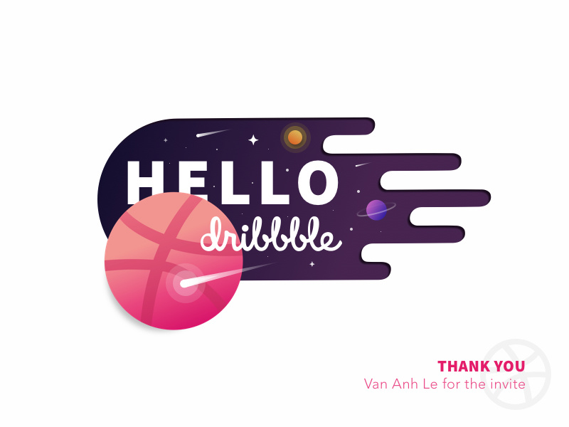 Hello Dribbble ! debut design first shot vector sun space planet meteor illustration identity gradient fantastic