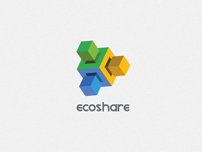 EcoShare Logo Design block blue clean cube custom ecommerce font gree logo share yellow