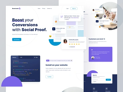 Social Proofing Landing Page cards ui clean components design desktop landing page social proof ui webdesign website