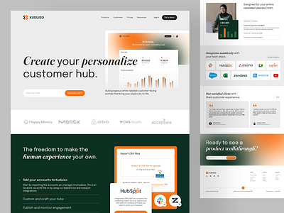 Kuduiso - Customer Hub SaaS Landing Page branding clean customer dashboard design earthy elegance landing page logo marketing minimal orange saas ui webdesign website