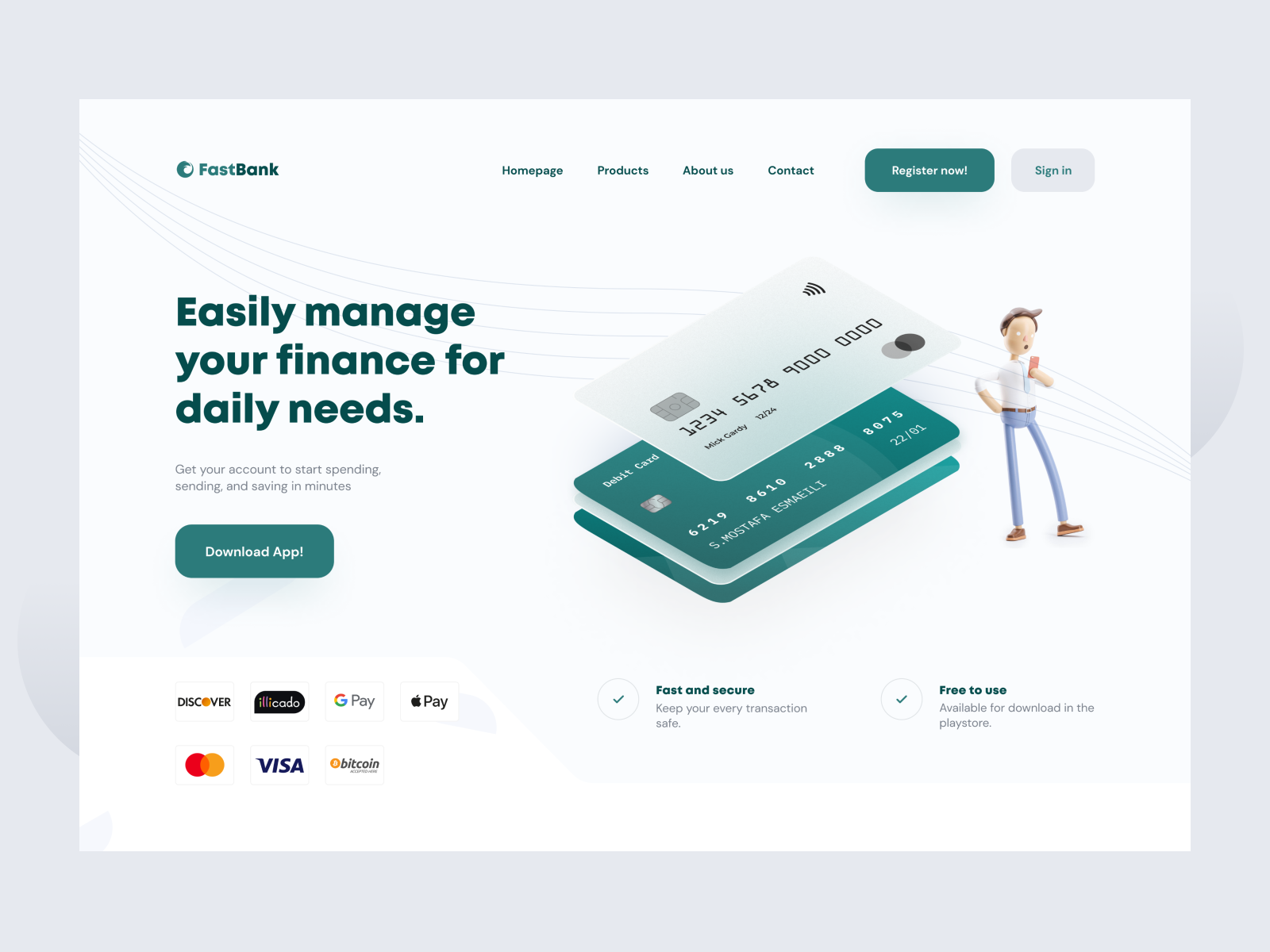 FastBank - Banking Landing Page bank banking card concept design desktop finance financial fintech illustration money online pay payment savings transaction ui uiux ux website