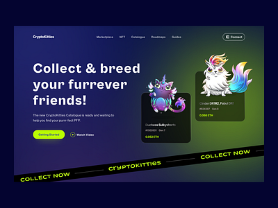 CryptoKitties NFT - Design Concept art bitcoin crypto cryptocurrency ethereum game gradient hero home page illustration landing page marketplace modern nft nfts play token ui ux web design