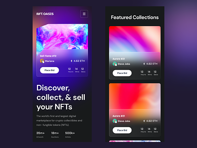Oasis - NFT Marketplace art binance bitcoin blockchain coin crypto cryptocurrency ethereum gradient invest investment modern nft token trade trading ui ux wallet website
