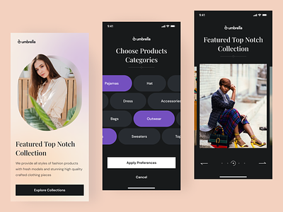 Umbrella - Fashion Mobile App app brand buy categories cloth collection fashion featured fresh outfit premium purchase sale shop store streetwear style transaction ui ux