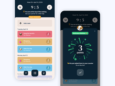 Both | Launch soon 💙 app couple covid 19 design emoji game gamification illustration interface ios leaderboard relationship score task to do ui ux