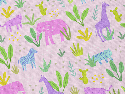 Pink Jungle africa animal background design fabric girl illustration jungle palm pattern pink seamless textile vector wildlife