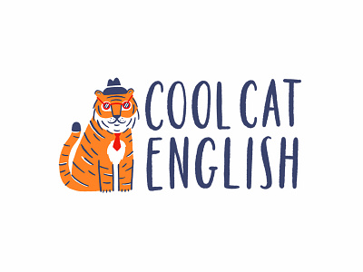 Logo for Cool Cat English animal branding cartoon cat character cute design hand drawn illustration illustrations lettering logo naive tiger