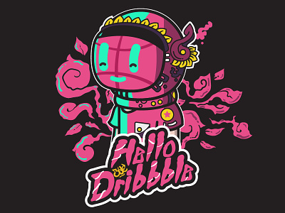 HELLO DRIBBLE ;) ai astronut character design digital art dribbbler hello dribbble illustration myanmar