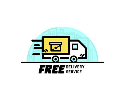Free Delivery building city design dribbbler illustration line truck