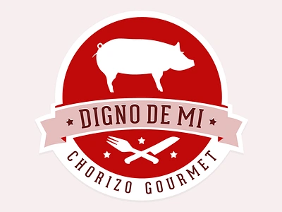 Digno de mi chorizo five stars forks knife logo pig ribbon sticker