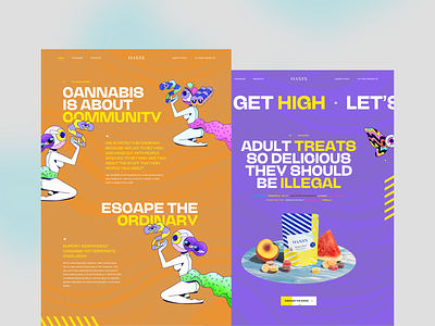 Oasis Cannabis 02 acid acid graphics art direction cannabis colorful edibles fruits gummies homepage illustraion layout orange products psychedelic purple scroll trippy ui webdesign weed