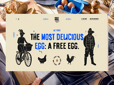 Crazy About Eggs - Eggy Intro animation art direction bio chicken colorful delicious egg food fun homepage human illustration interaction landing layout organic planet playful ui webdesign