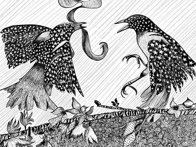 Milky Way Carriers birds blackandwhite comic cosmic couple dark details fantasy illustrator imagination nature procreate