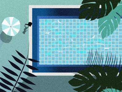 Pool time blue design details digital fantasy illustration palmtree pool poolside procreate ui vector water women