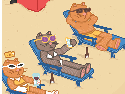 Gatos Playeros beach beer diseño españa gatos graphic design illustrator ilustración king kitty plano sun vector venezuela verano
