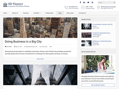 New SD Finance blog header sidebar slider theme ui web design white wordpress