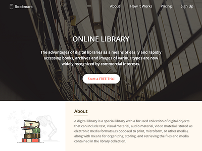 Bookmark book landing page library web design