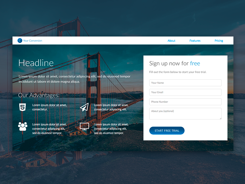 Freebie: Landing Page Template download freebie free web design html5 template sign up form conversion landing page