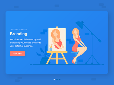 Branding Services branding card girl illustration mockup service slider studio ui web