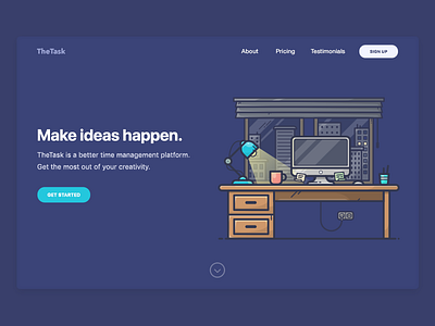 TheTask blue design hero illustration landing layout mockup page task web welcome workspace