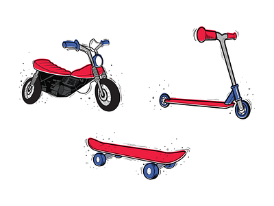 Extreme Sports Illustrations education illustration motor trike scooter skateboard