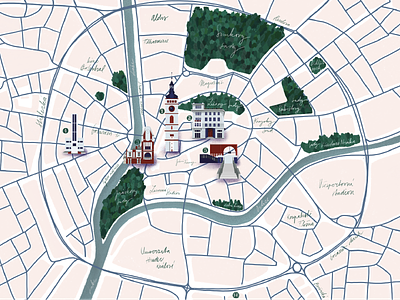 Map of Hradec Králové architecture illustration map mapdesign pink print print design procreate