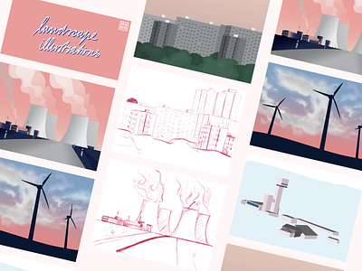 Landscape illustrations doodle factory illustration landscape procreate sketches town vector vector illustration