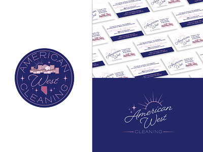 American West Cleaning Logo and business card american badge branding business cards client work design illustration las vegas logo