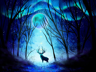 deer forest night