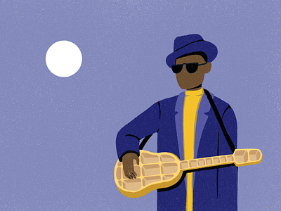 Waffle acoustic blues guitar illustration jazz moon music night waffle