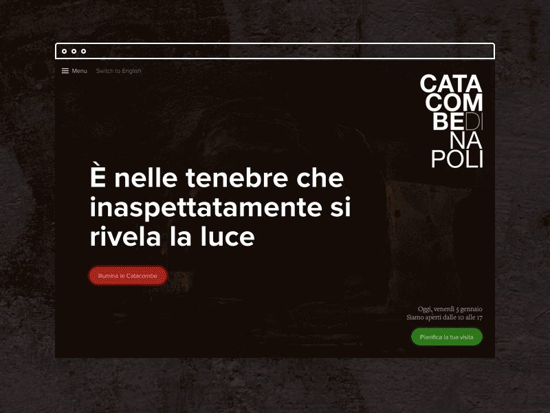 Catacombe di Napoli - Entering the Site dark discovery factoria homepage light parallax scrolling website