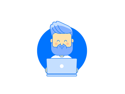 Beard guy typing/sending mail after effect blue blue and white character animation charcater design flat animation funny illustration laptop typing