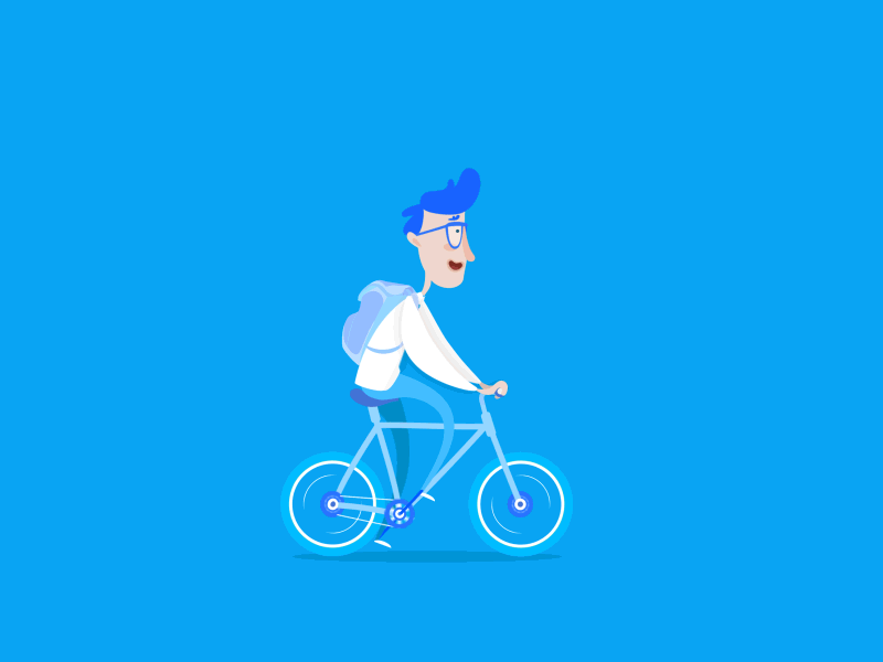 cyclist 2d animation after effect bicycle blue blue and white character animation college college going flat animation illustration looped riding school school bag school going wind