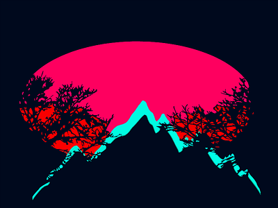 Silhouette Illustration colorful digital illustration mountains portrait sihlouette summer sun trees