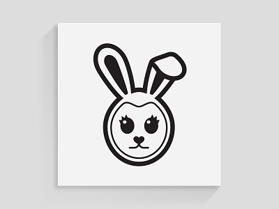 Perplexed bunny art black and white bunny canvas cartoon illustration minimalist rabbit simple wall art