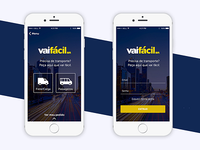 Vai Fácil Home and Login app design facil home interface login mobile screen ui ux vai
