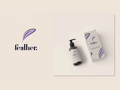 a logo and branding for a fictional brand of cosmetics "Feather"