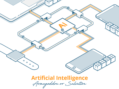 Artificial Intelligence - Armageddon or Salvation ai app artificial intelligence creative design devices flat illustration illustrator isometric isometric design isometric illustration outline product svg ui ux vector web design