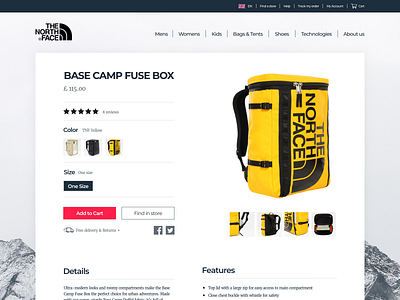 The North Face Product Page - new web ui app creative design flat minimal product design product page simple the north face ui ui ux ui ux design ux vector web design website website design