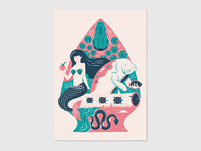"Arrowhead" for Afterhours ATX austin florida gator manatee mermaid poster print snake