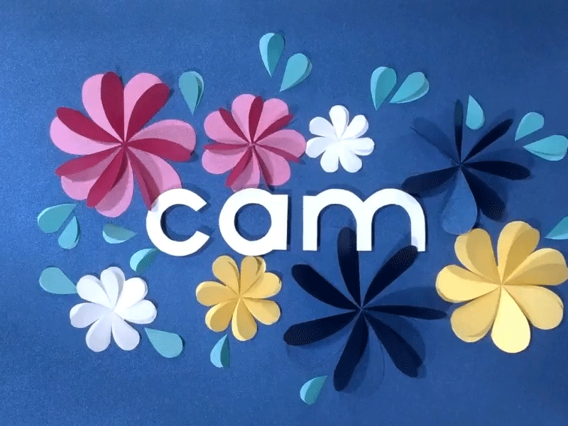 cam animated logo 2d animation animation branding craft flower icon motion motion graphics paper typography