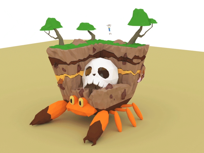 Breath of the Crab 360 3d blender crab fanart ground illustration lowpoly model nintendo pokemon skull