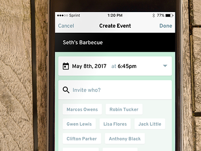 Create Event app create create event event green ios ios app iphone mint mint green new wood