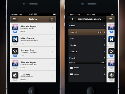 Vertique: Main/Menu Views app brown design iphone vertique