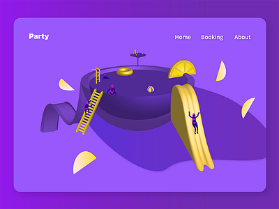 Pool party 3d futuristic hero illustration isometric keep making landing poolparty purple web