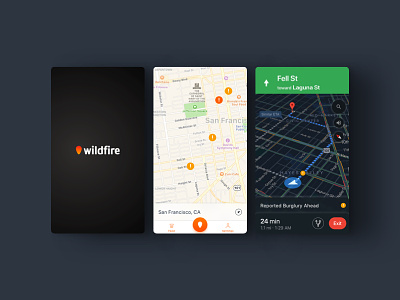 Wildfire: Walk home safely app concept design interface map mobile safety ui ux