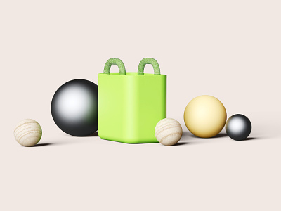 Composition 01 - Grocery Bag 3D Illustration 3d branding clean concept design grocery illustration wood