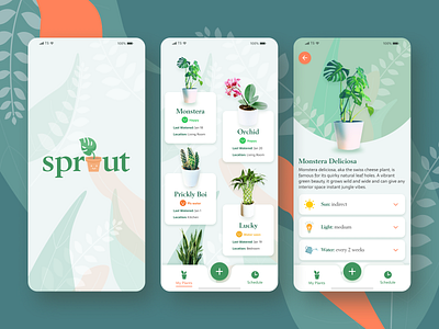 Sprout - Mobile App for your Houseplants houseplants illustration interface mobile app mobile app design plant watering product design tracker uxui